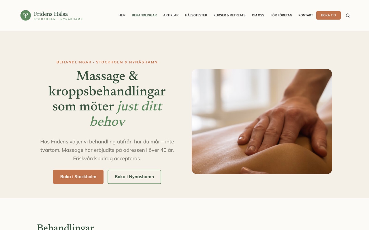 Fridens Hälsa behandlingssida – fridenshalsa.se/behandlingar