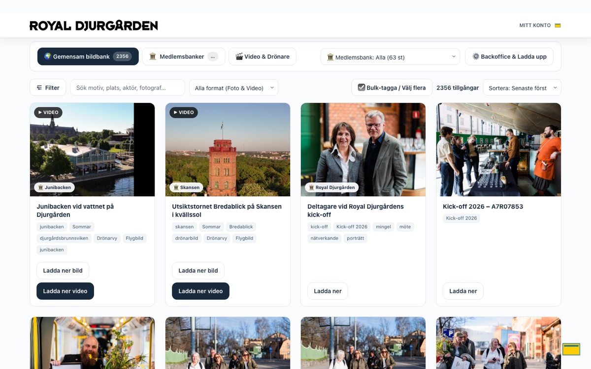 Royal Djurgården DAM och Mediabank med Supademo-ikon i hörnet