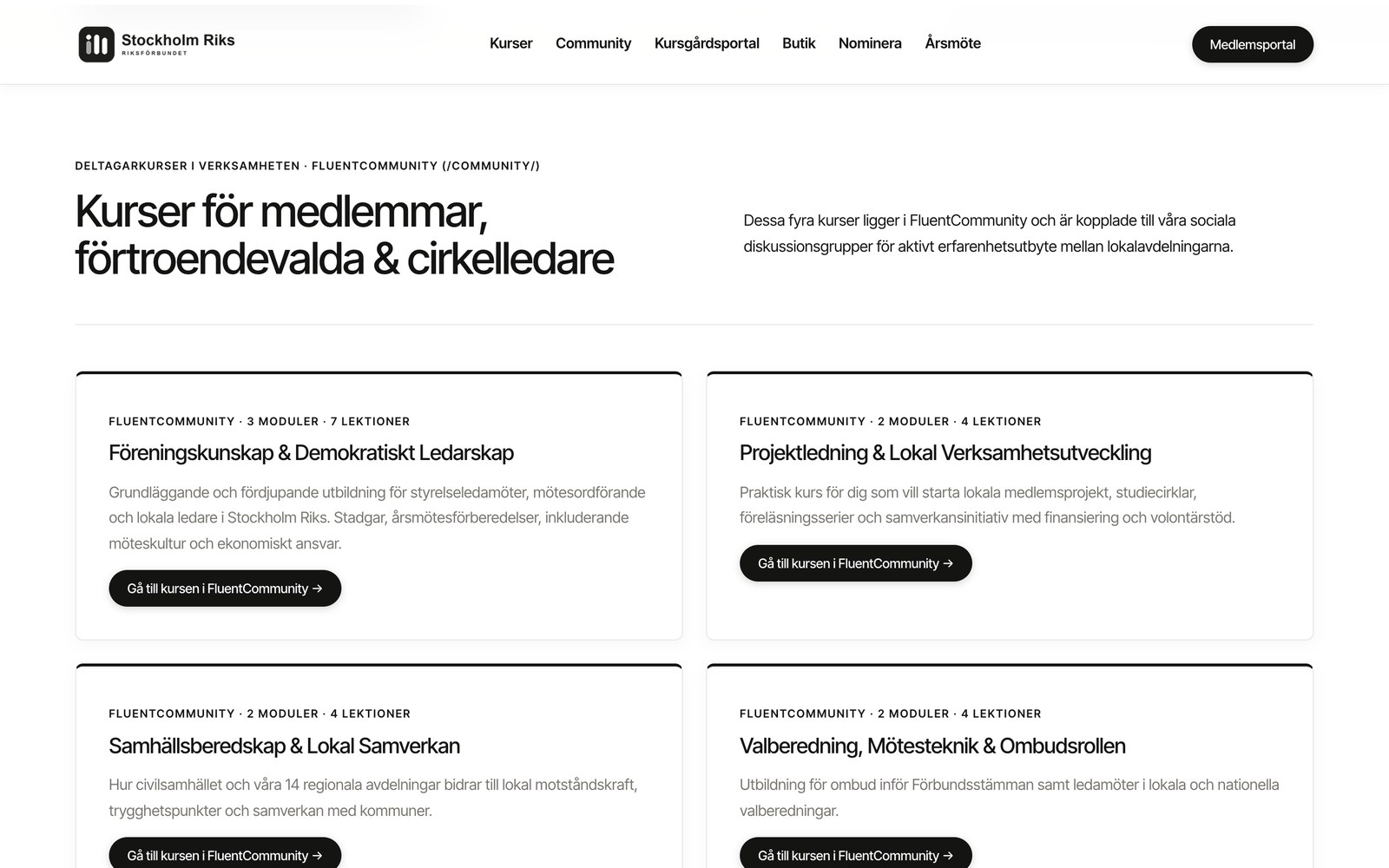 Funktioner – sida för sida Publik kurskatalog i startmallen Stockholm