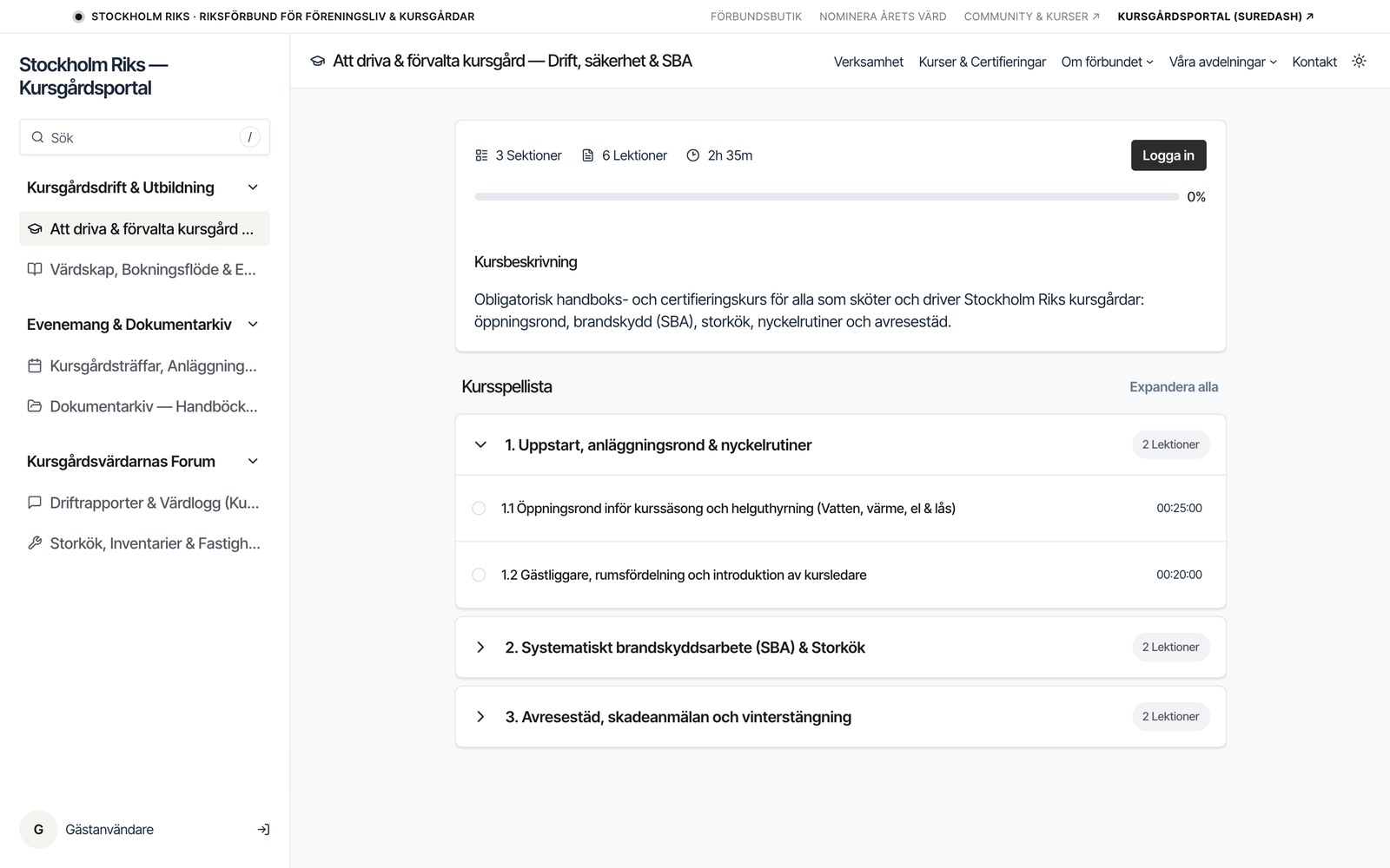 Funktioner – sida för sida Funktionärsportal i startmallen Stockholm