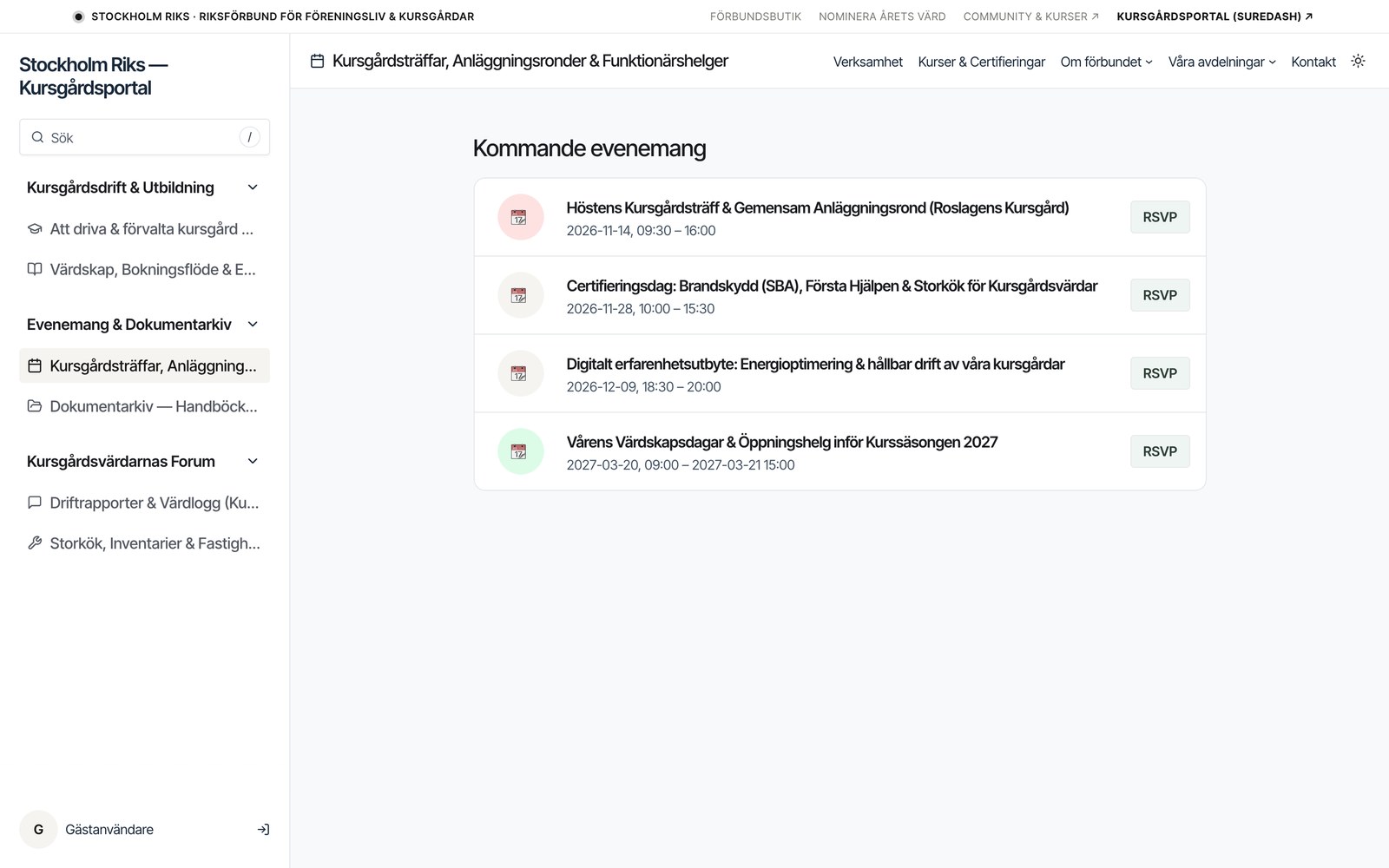 Funktioner – sida för sida Evenemangskalender i startmallen Stockholm