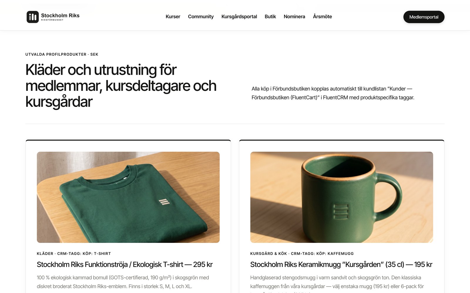 Funktioner – sida för sida Förbundsbutik i startmallen Stockholm